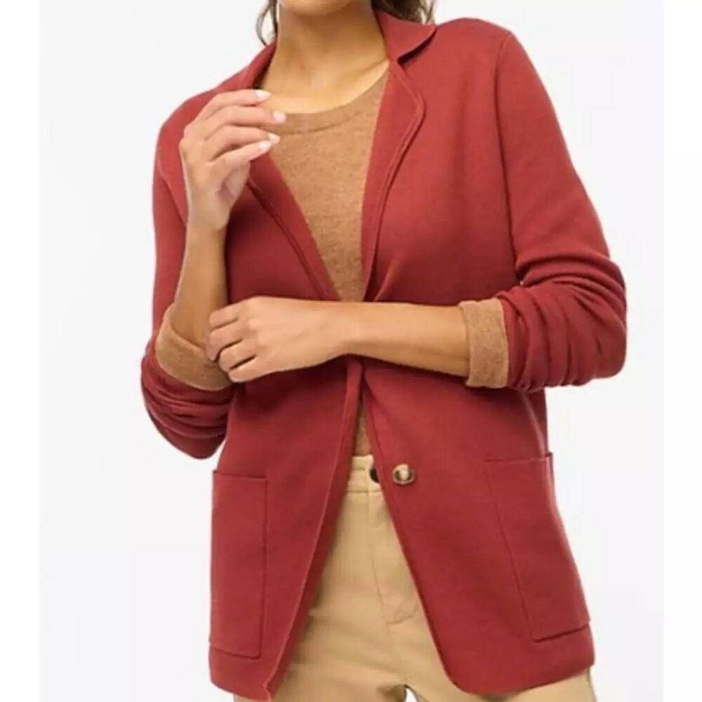 J.CREW Two Button Sweater Knit Blazer Size XS Red Coat Pockets Cotton NWT B37